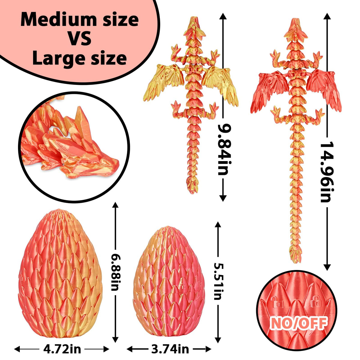 Winged Dragon Inside Surprise Egg Fun Collectible Toy Gift for Kids and Adults, 3D Printed Fantasy Dragon Ideal for Christmas Easter Birthdays and Holiday Decorations (Purple, Medium)