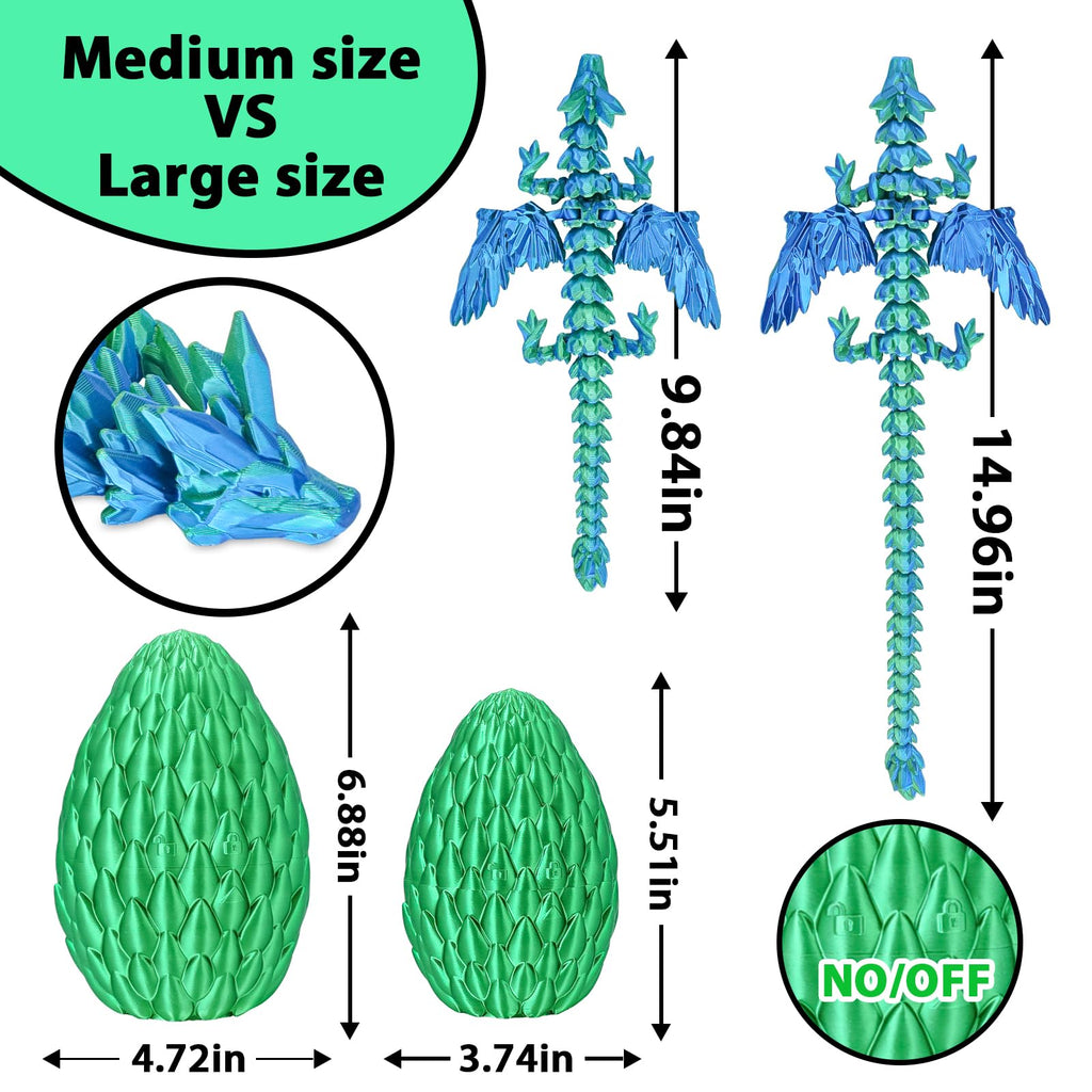 Winged Dragon Inside Surprise Egg Fun Collectible Toy Gift for Kids and Adults, 3D Printed Fantasy Dragon Ideal for Christmas Easter Birthdays and Holiday Decorations (Purple, Medium)