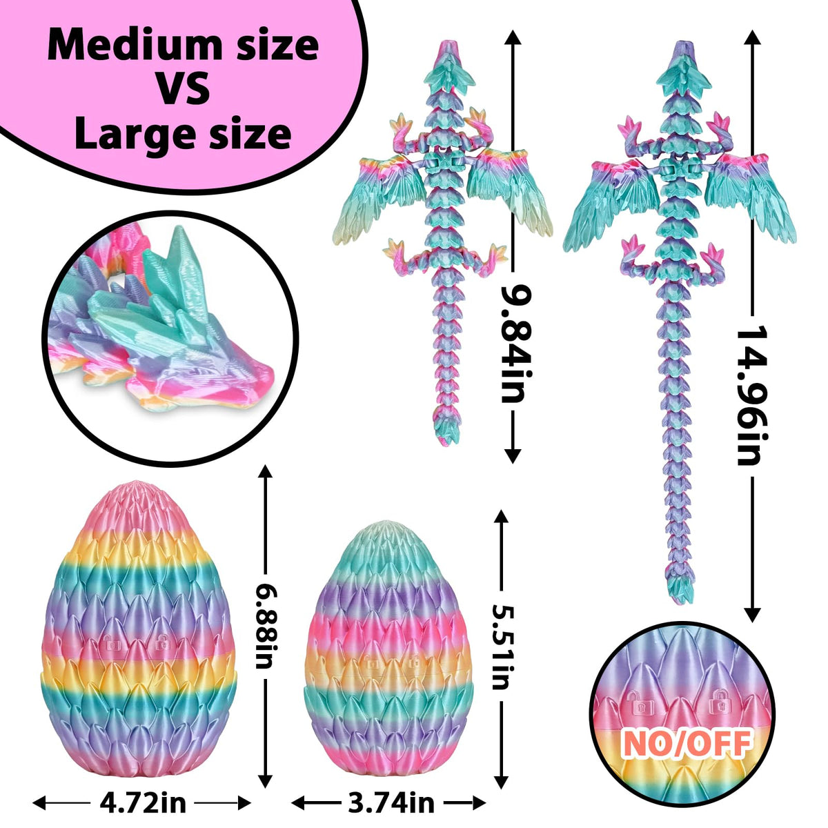 Winged Dragon Inside Surprise Egg Fun Collectible Toy Gift for Kids and Adults, 3D Printed Fantasy Dragon Ideal for Christmas Easter Birthdays and Holiday Decorations (Purple, Medium)