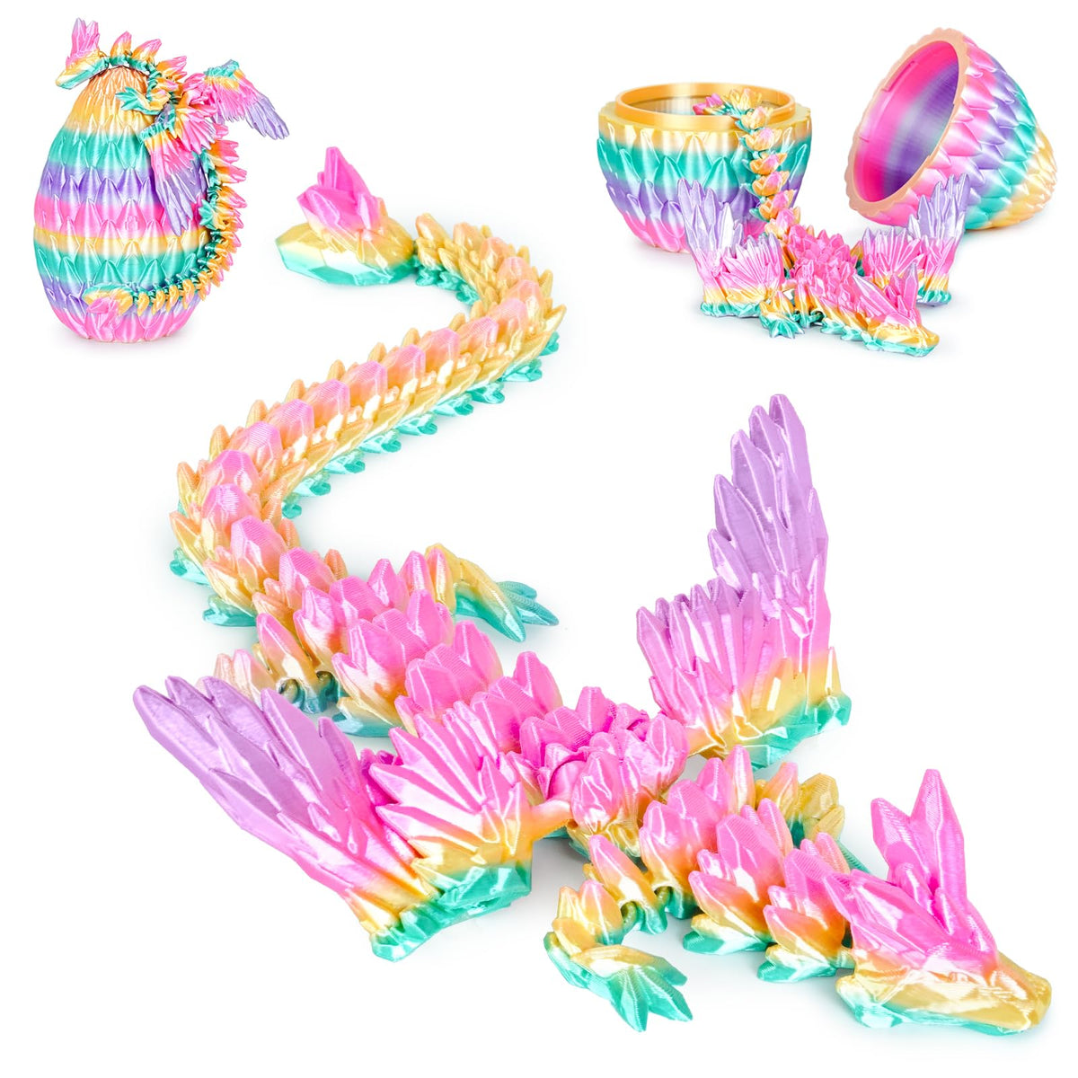 Winged Dragon Inside Surprise Egg Fun Collectible Toy Gift for Kids and Adults, 3D Printed Fantasy Dragon Ideal for Christmas Easter Birthdays and Holiday Decorations (Purple, Medium)