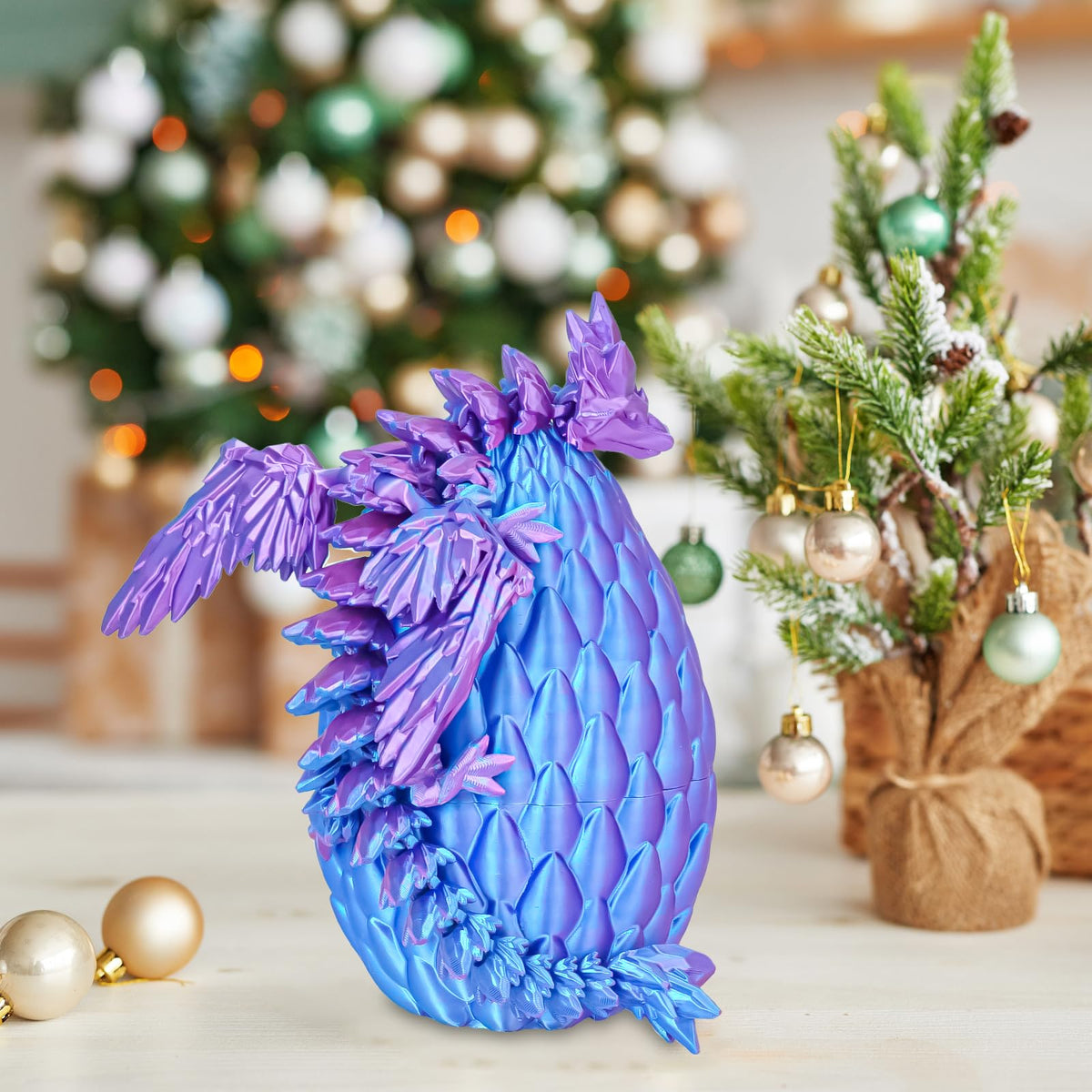Winged Dragon Inside Surprise Egg Fun Collectible Toy Gift for Kids and Adults, 3D Printed Fantasy Dragon Ideal for Christmas Easter Birthdays and Holiday Decorations (Purple, Medium)
