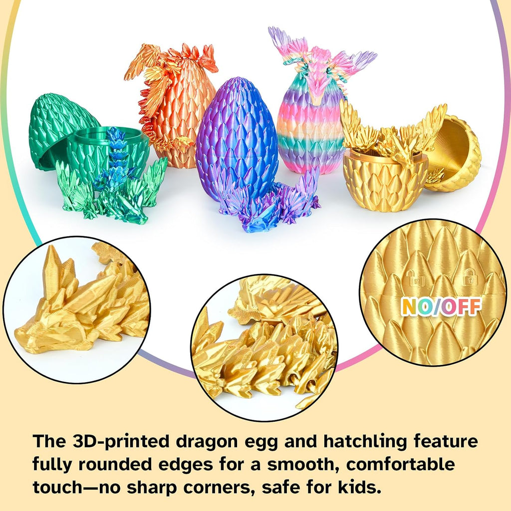 Winged Dragon Inside Surprise Egg Fun Collectible Toy Gift for Kids and Adults, 3D Printed Fantasy Dragon Ideal for Christmas Easter Birthdays and Holiday Decorations (Purple, Medium)