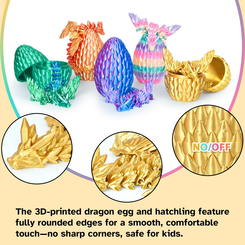 Winged Dragon Inside Surprise Egg Fun Collectible Toy Gift for Kids and Adults, 3D Printed Fantasy Dragon Ideal for Christmas Easter Birthdays and Holiday Decorations (Purple, Medium)