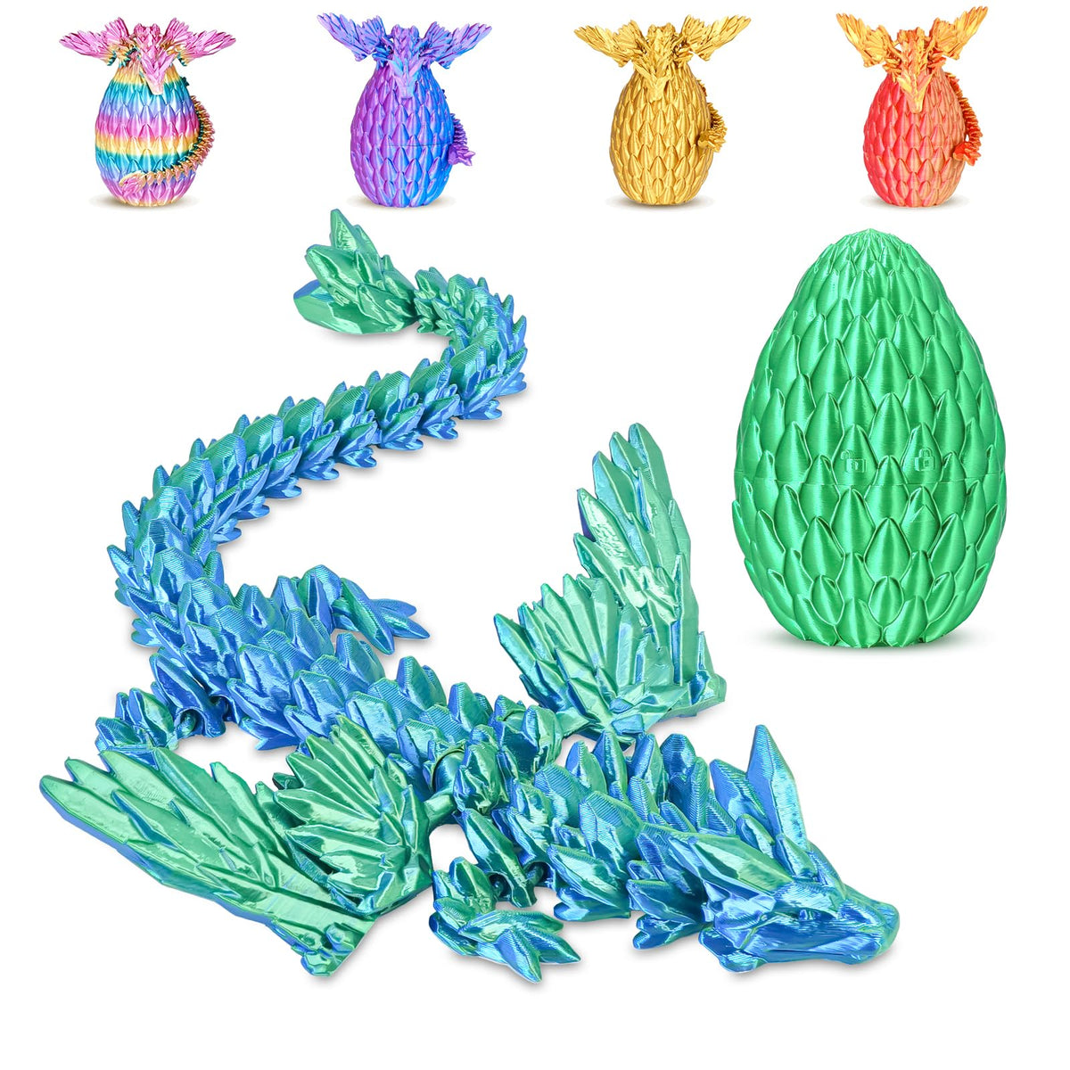Winged Dragon Inside Surprise Egg Fun Collectible Toy Gift for Kids and Adults, 3D Printed Fantasy Dragon Ideal for Christmas Easter Birthdays and Holiday Decorations (Purple, Medium)