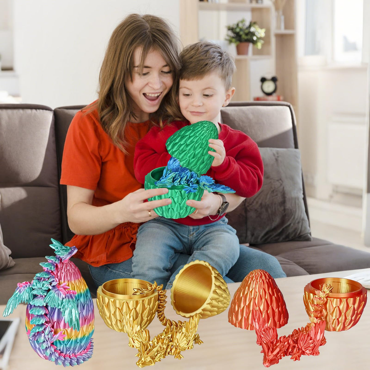 Winged Dragon Inside Surprise Egg Fun Collectible Toy Gift for Kids and Adults, 3D Printed Fantasy Dragon Ideal for Christmas Easter Birthdays and Holiday Decorations (Purple, Medium)
