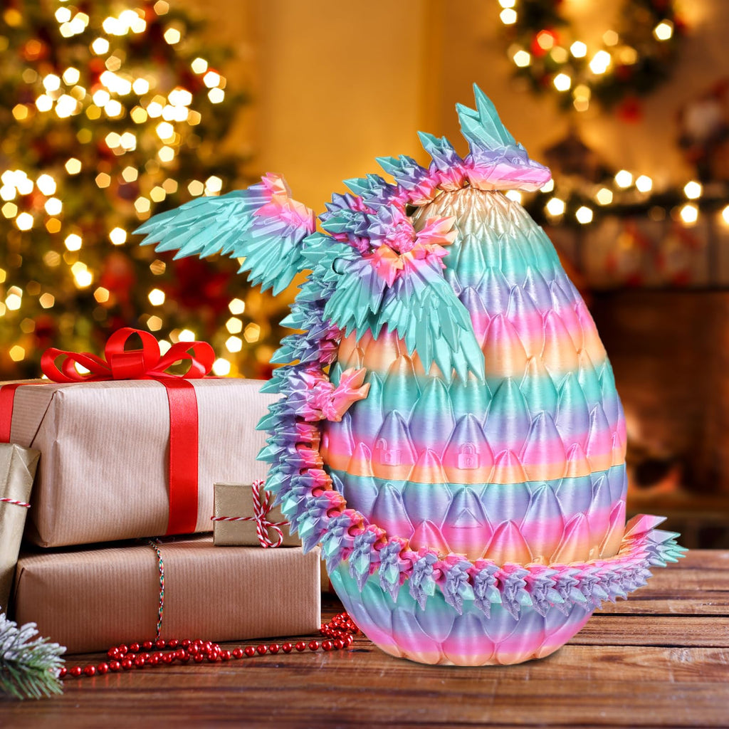 Winged Dragon Inside Surprise Egg Fun Collectible Toy Gift for Kids and Adults, 3D Printed Fantasy Dragon Ideal for Christmas Easter Birthdays and Holiday Decorations (Purple, Medium)