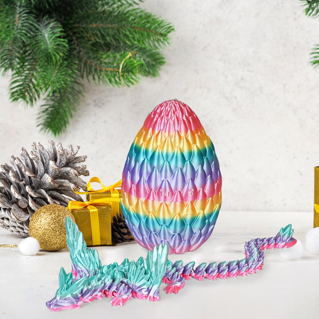 Winged Dragon Inside Surprise Egg Fun Collectible Toy Gift for Kids and Adults, 3D Printed Fantasy Dragon Ideal for Christmas Easter Birthdays and Holiday Decorations (Purple, Medium)