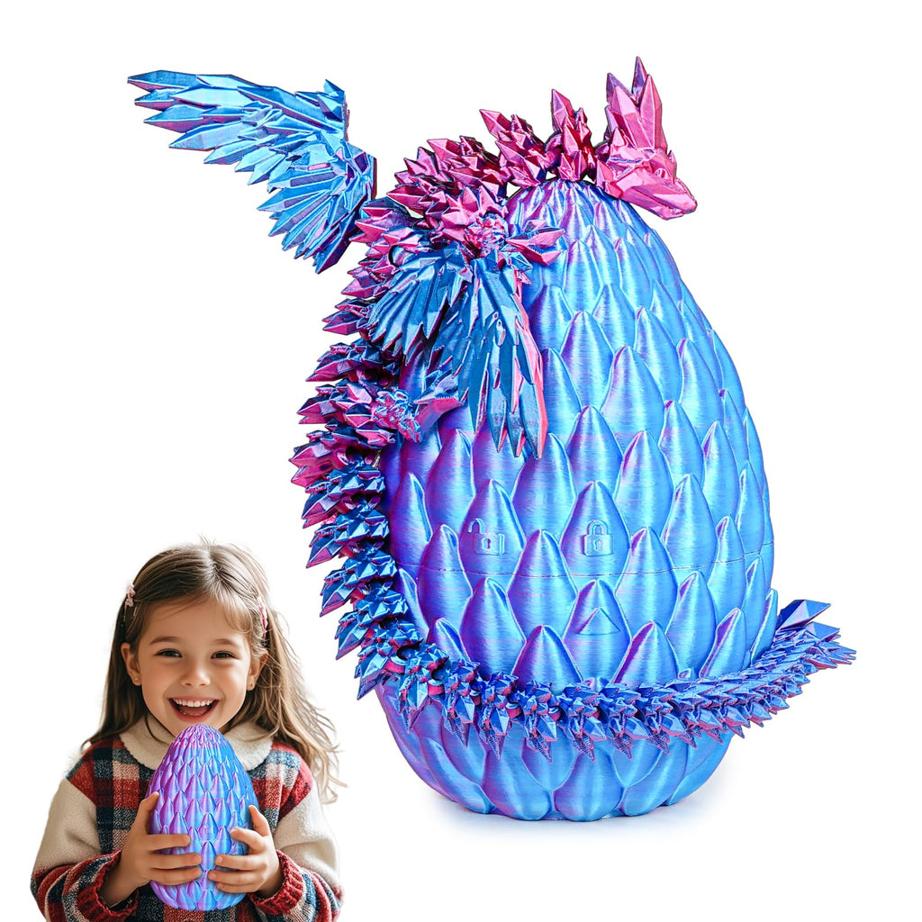 Winged Dragon Inside Surprise Egg Fun Collectible Toy Gift for Kids and Adults, 3D Printed Fantasy Dragon Ideal for Christmas Easter Birthdays and Holiday Decorations (Purple, Medium)
