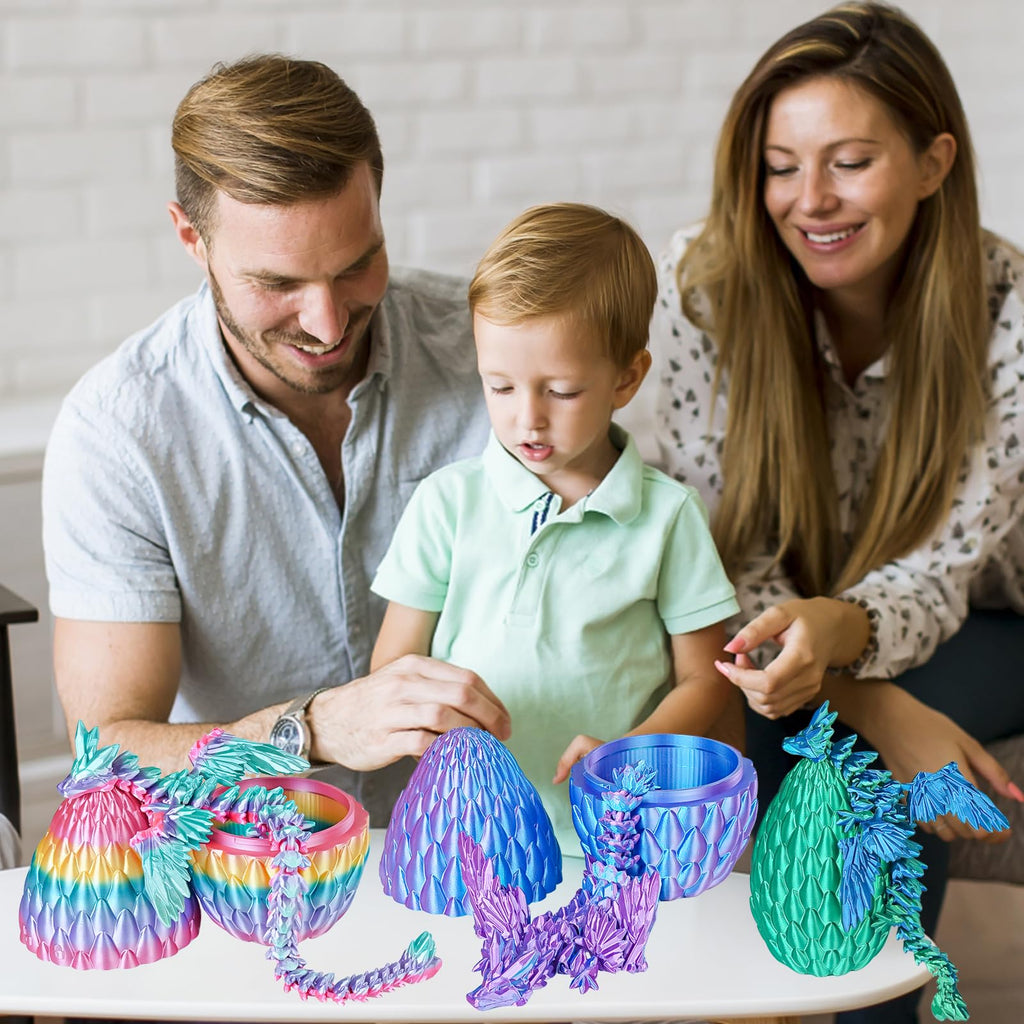 Winged Dragon Inside Surprise Egg Fun Collectible Toy Gift for Kids and Adults, 3D Printed Fantasy Dragon Ideal for Christmas Easter Birthdays and Holiday Decorations (Purple, Medium)