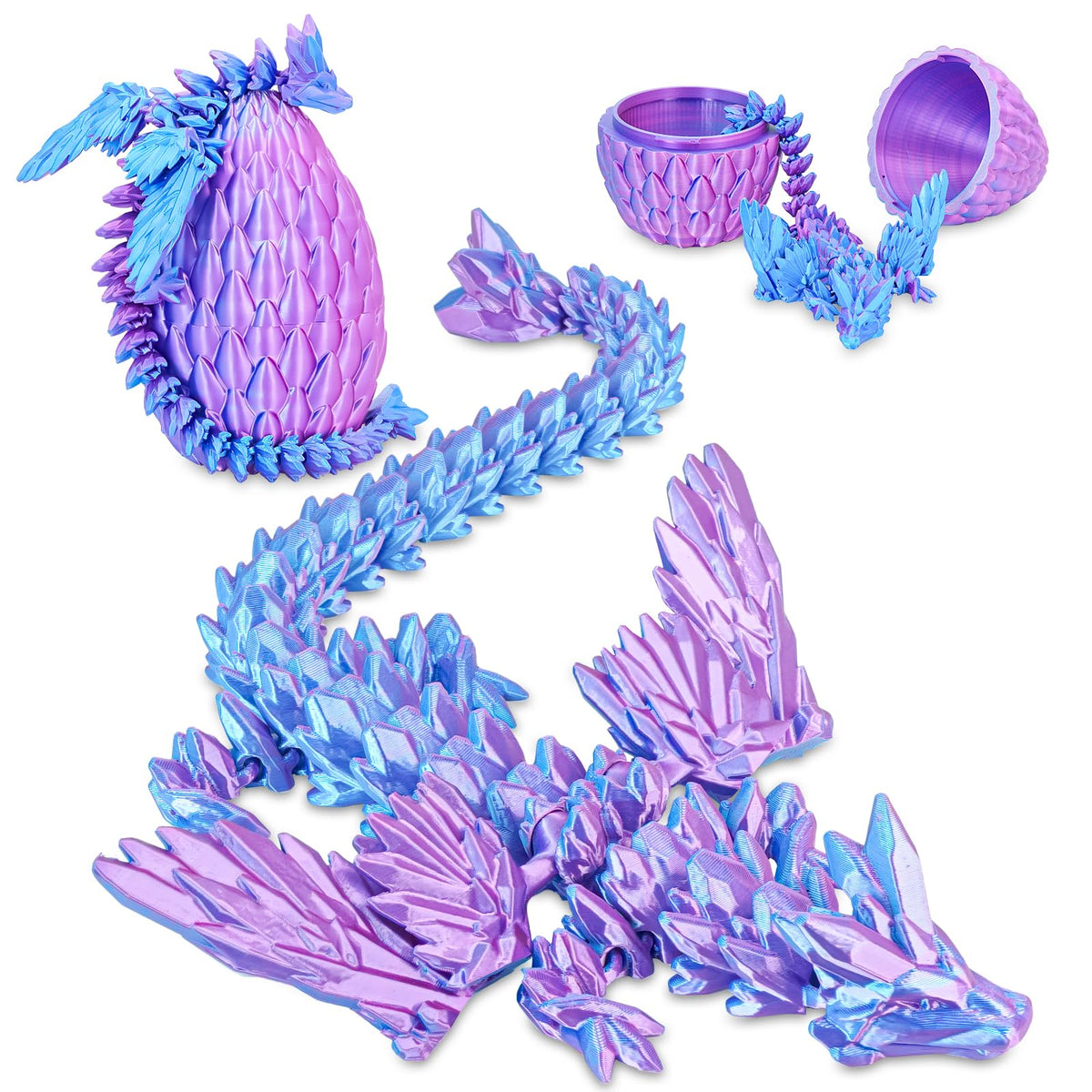 Winged Dragon Inside Surprise Egg Fun Collectible Toy Gift for Kids and Adults, 3D Printed Fantasy Dragon Ideal for Christmas Easter Birthdays and Holiday Decorations (Purple, Medium)